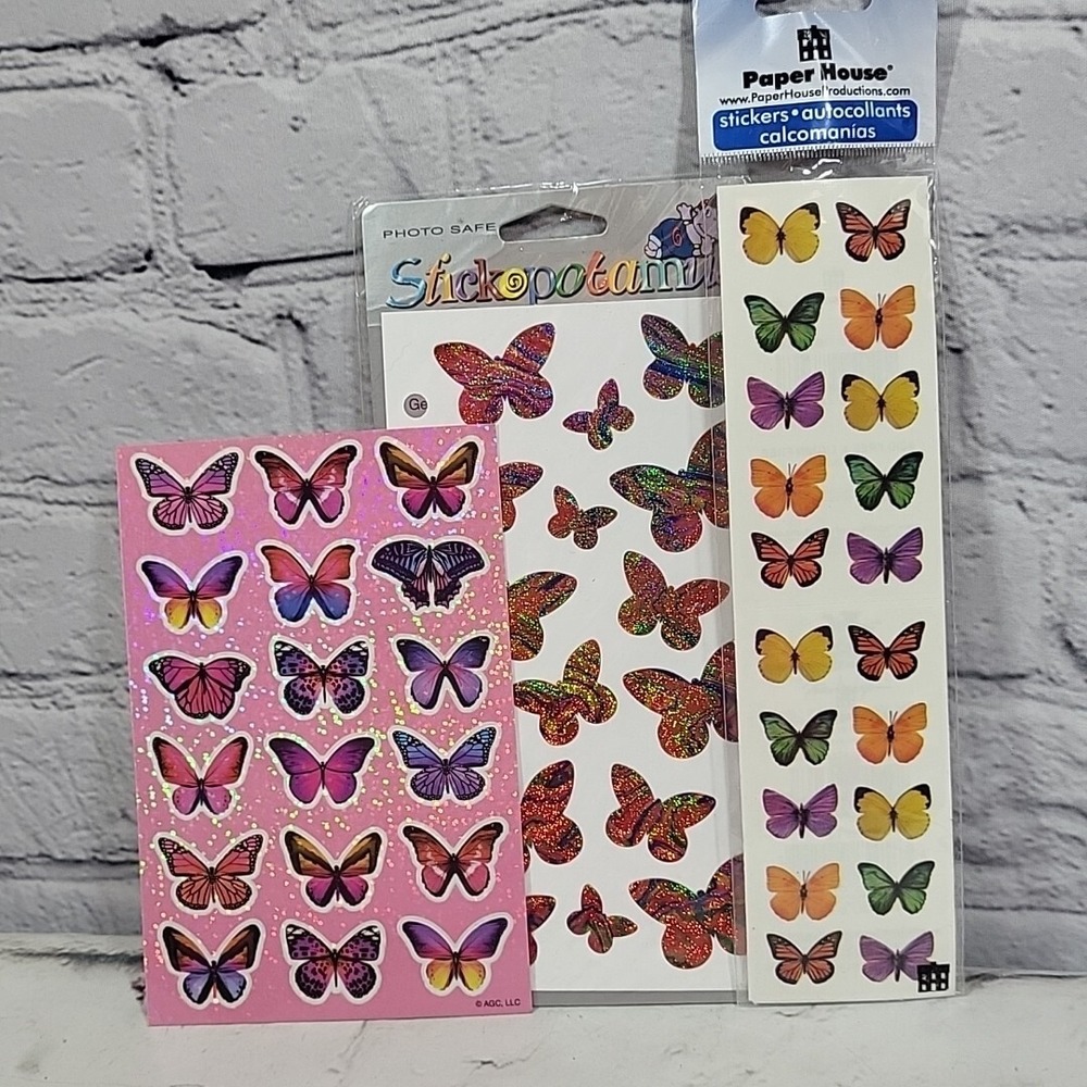 Scrapbooking Stickers Butterfly Prism‎ Multicolor Lot Of 3 Craft Embellishments